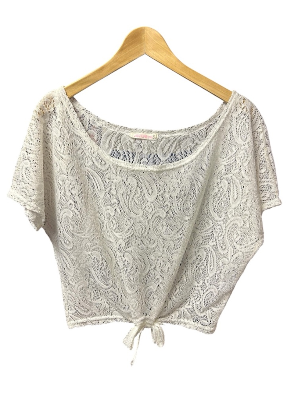 Ardene Cream Lace Tie-Hem Crop Top